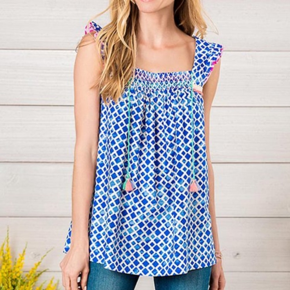Matilda Jane Blue Top Wandering Waters Tassels LG